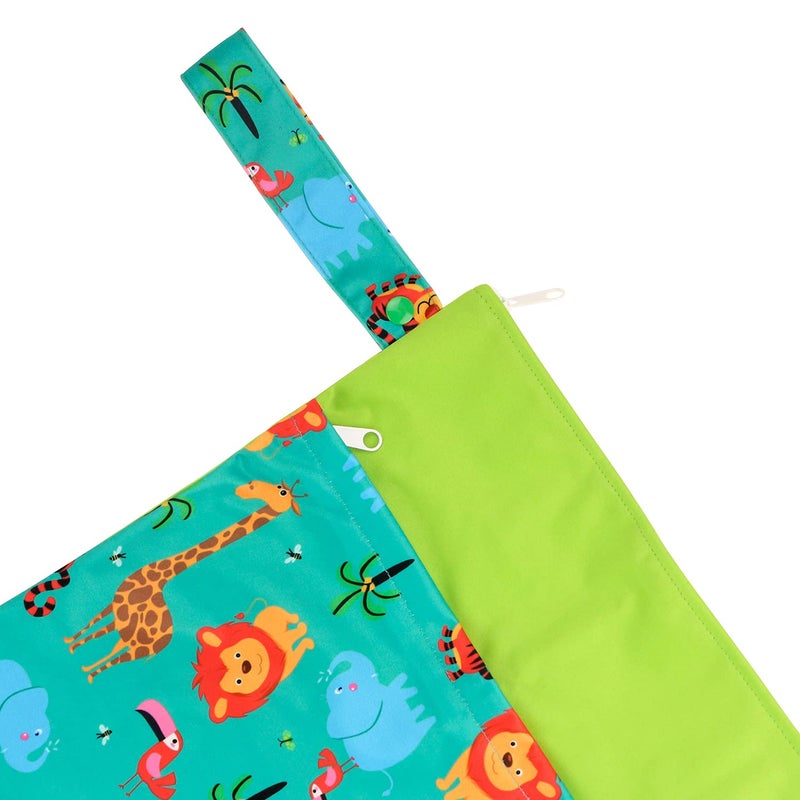 Hi Sprout Grab and Go Wet Dry Cloth Diaper Bags -Waterproof Washable Reusable Diaper Organizer (simple bag  Animal Kingdom) - Image 3